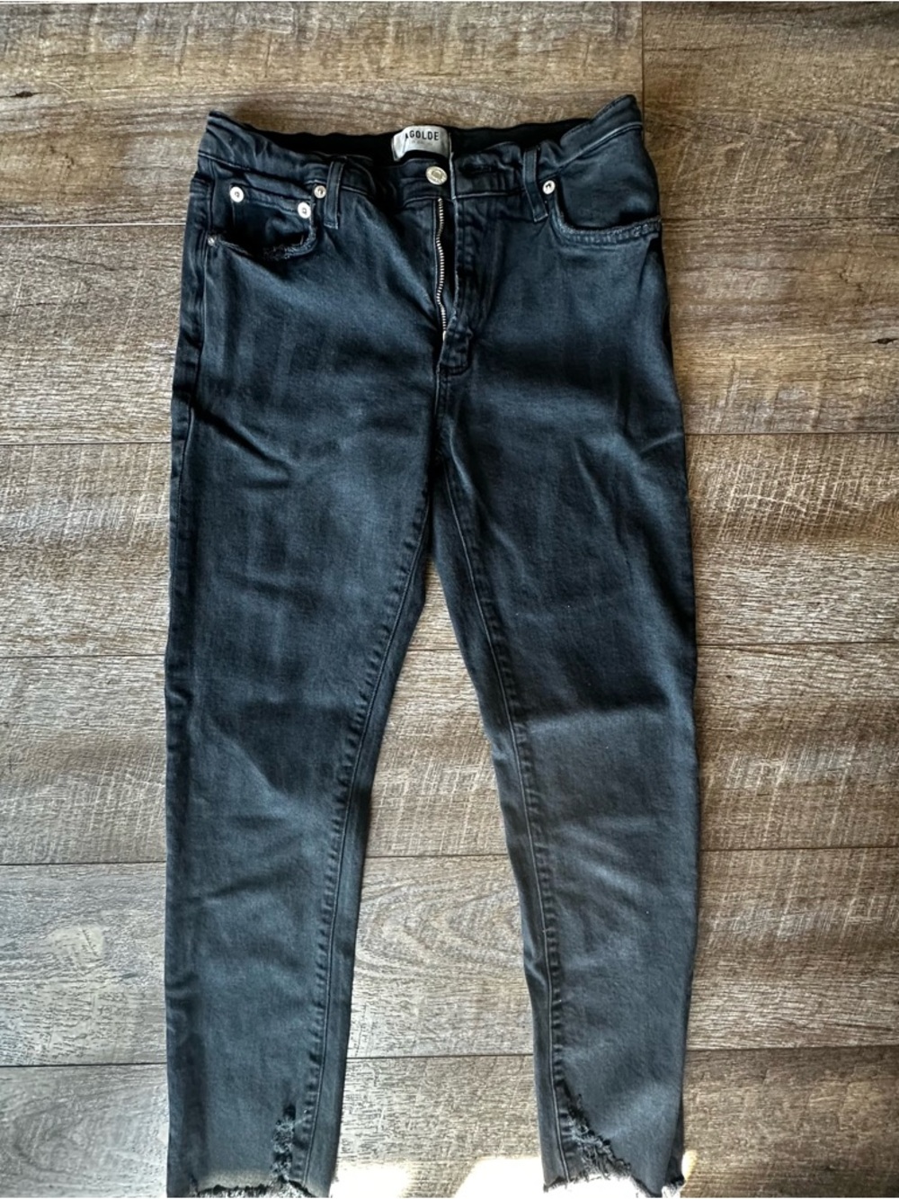 Agolde Black High-Rise Skinny Jeans with Zip Fly
